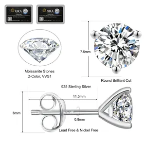 Pendientes de Aro para montar en bicicleta, 1 0.5ct 0.6ct 0.8ct 1.0ct 925 Sterling iamond