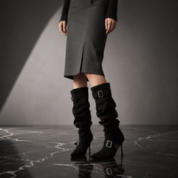 Bottes hautes pour femmes à tube large, à bout pointu et talons fins, bottes d'hiver pour femmes