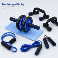 Kit de roue abdominale avec barres de pompes, équipement de gym multifonctionnel 7 pièces pour l'exercice musculaire, vente en gros usine