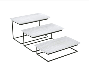 Diseño moderno banquete se rectángulo blanco de lujo de cerámica bandeja para servir con soporte de hierro - Product Image 2