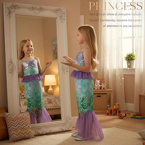 Disfraz de Sirena Morado Claro MS - Sirenita con Joyas y Bolso, Vestido de Princesa para Niñas, Regalo de Cumpleaños 3-12 Años - Product Image 4