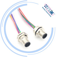 Connecteur M12 IP67 Femelle/Mâle avec Câble Pré-câblé A-Code 4, 5, 6 ou 8 Broches, Ensemble de Câblage pour Capteur Circulaire M12