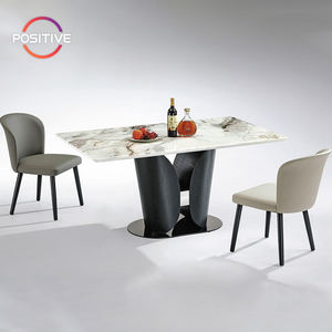 Mesa de comedor de mármol de diseño de lujo de alta calidad, mesa de comedor de madera maciza con chasis de acero inoxidable de lujo, mesa de comedor de madera maciza de alta calidad, - Product Image 1