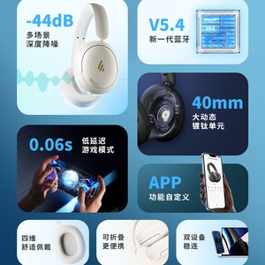 หูฟังบลูทูธ Edifier Lark Pro แบบครอบหูตัดเสียงรบกวน รุ่น V5.4 ชาร์จผ่านพอร์ต Type-C สีขาว - Product Image 4