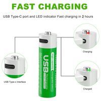 Ujimax baterai isi ulang ukuran 14500 AA baterai isi ulang USB tipe-c pengisi daya baterai Lithium Li-ion dengan Port USB Tipe C dan indikator LED