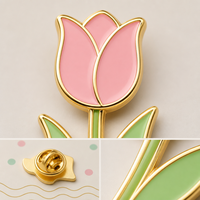 Broche Tulipe Rose 2D en Émail Souple, Bijou Fleur de Tulipe Printemps Pâques, Badges Métalliques en Gros, Épingles en Émail Personnalisées