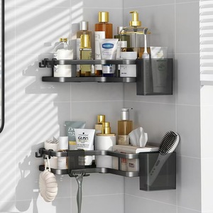 Triangular Bathroom Storage Rack Wall Mounted No Drill <b>Corner</b> <b>Shelf</b> For Toiletries Organizer 2 Tier - Product Image 4
