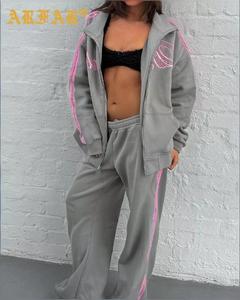 Produttori di Abbigliamento per Tuta Casual da Donna con Logo Personalizzato, Giacca con Strisce Laterali e Pantaloni Jogger, Set 2 Pezzi 2026 - Product Image 3