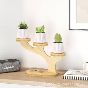 Support de fleurs en bois pour bureau, forme irrégulière, support de pot de plantes en bois massif pour la décoration de la maison et du bureau - Product Image 2