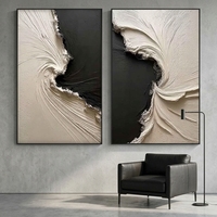 Ensemble moderne de 2 tableaux abstraits 3D noirs et blancs, peints à la main, texture épaisse, sur toile, taille personnalisable, pour salon