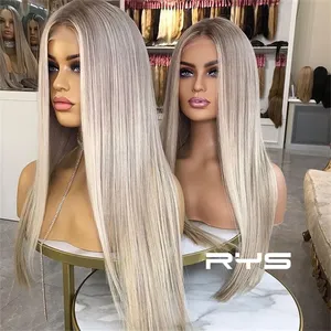 Luxury Wig 100% Human Hair Lace Top Closure Wig Balayage Color Highlight Ombre For White Women for Salon