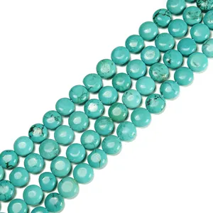 Großhandels preis Lose 12mm 14mm Blau Grün Türkis Edelstein Perlen Stränge Glatte runde Münze Stein Perlen für die Schmuck herstellung