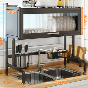 Étagère à fruits, organisateur de <span class=keywords><strong>rangement</strong></span> avec porte de placard, ensemble de planche d'égouttage, égouttoir à vaisselle en acier sur évier télescopique - Product Image 6