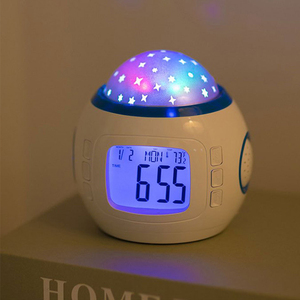 Trẻ em phong cách ánh sáng sao chiếu LCD hiển thị kỹ thuật số bảng đồng hồ báo thức với thời gian nhiệt độ Ngày ngày màu xanh đèn nền - Product Image 3