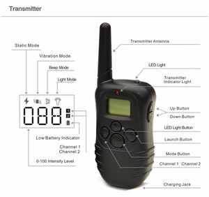 PET998DR <span class=keywords><strong>Collar</strong></span> de adiestramiento de perro remoto impermeable recargable rango de <span class=keywords><strong>300M</strong></span> con pantalla LCD 100 niveles hecho de plástico duradero - Product Image 3