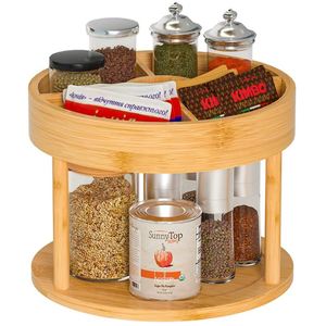 Customized Bamboo Rotatable Double Tiers Spice Jars <b>Storage</b> Rack for <b>Kitchen</b> Accessories - Product Image 1