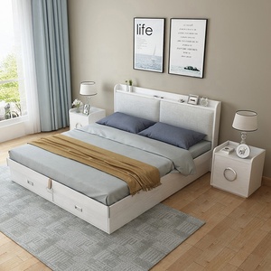 Juego de Ropa de Cama con Edredón, Diseño Moderno con Almacenamiento de Madera, Tamaño King, Color Blanco - Product Image 1