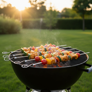 Set 12 Stainless Steel <b>BBQ</b> Skewers 22cm Stick <b>Tools</b> Wood for Camping Kitchen Outdoor Barbeque Manufactory Direct Budget-Friendly - Product Image 3