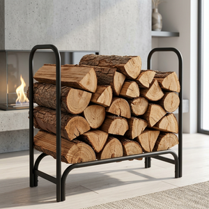 Steel <b>Log</b> Holder Rectangle Powder Coated Firewood <b>Storage</b> Classic Style Fireplace Accessory - Product Image 3