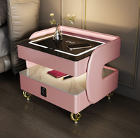 Table de Chevet Flottante Intelligente et Moderne en Bois Massif, Multifonctionnelle avec Recharge Sans Fil, Éclairage LED et Rangement pour Appartement/Salle à Manger