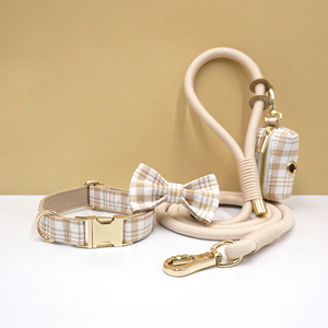 Conjunto de Correa y <span class=keywords><strong>Collar</strong></span> para Perro con Lazo a Cuadros Personalizado, Accesorios Ajustables para Mascotas, Logotipo Personalizado, Color Personalizado, Correa Larga para Perro con Logotipo - Product Image 3