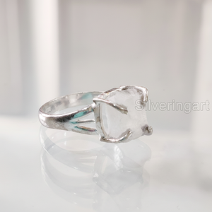 เครื่องประดับหินดิบแหวนสตรีแหวนพลอยมูนสโตนสีรุ้งแบบหยาบทำจากหินอัญมณีโก้เก๋โบฮีเมียนแหวนเงินสเตอร์ลิง925 - Product Image 1