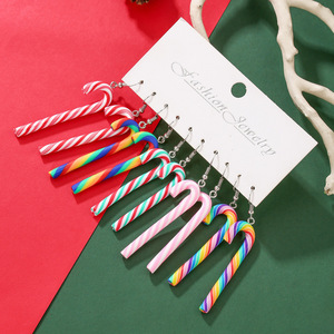 Fashion Jewelry Candy Cane <b>Drop</b> Earrings <b>Rainbow</b> Striped Christmas Gift Earrings For Women - Product Image 2