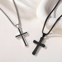 Pendentif croix en acier inoxydable, style hip-hop unisexe, long collier pour pull, option de gravure personnalisée, accents diamantés, plaqué or 14 carats