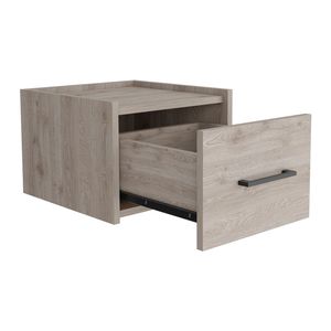 DB Table de chevet en bois massif finition cuir gris clair armoire de chevet flottante nordique pour le stockage de meubles de maison Calion chambre à coucher - Product Image 6