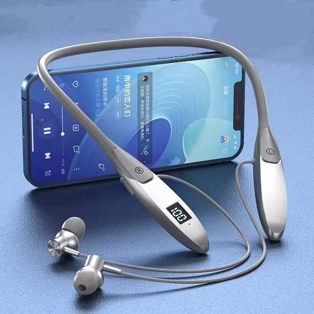 New Large Battery Capacity Digital Display and Memory Card Slot Neckband BT Headphones for Sports Gaming Music and Travel