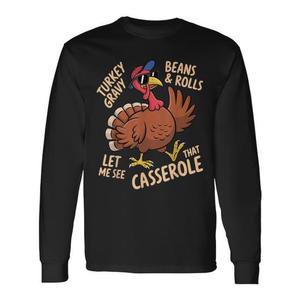 Camiseta de manga larga con estampado de cacerola de frijoles y panecillos con salsa de pavo para el Día de Acción de Gracias - Product Image 1