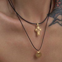 Collier en corde avec croix en coquillage, style bohème, en acier inoxydable plaqué or 18 carats PVD, nouvelle collection automne-hiver Dazan, pour femmes et hommes