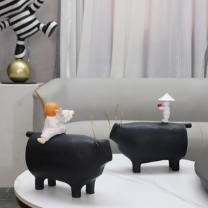 Figurine d'art créative nordique en résine, garçon <span class=keywords><strong>berger</strong></span> montant une vache, pour décoration de salon, chambre à coucher, chambre d'enfant, décoration intérieure - Product Image 4