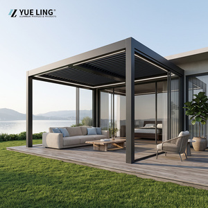 YUE LING Modern Aluminum Pergola Black Powder Coated Rectangular Outdoor Backyard Patio Gazebo with LED Lights - Product Image 1