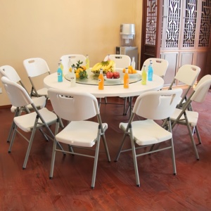 Table ronde <span class=keywords><strong>de</strong></span> mariage pliable en plastique blanc Mesa redonda plegable en HDPE bon marché en gros pour la location en plein air, la fête et la restauration événements - Product Image 5