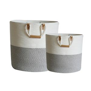 ICEBLUE HD Sturdy Leather Handles Woven Cotton Rope Basket Large Home Storage & Organization