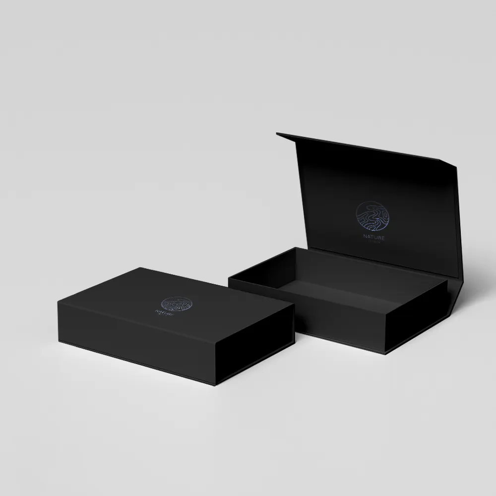 Emballage en papier rigide de luxe imprimé à la main, boîte cadeau à fermeture magnétique Simple et vide, noir, vente en gros