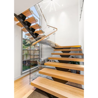 Escalier intérieur en bois massif de haute qualité avec rampe supérieure en acier inoxydable et garde-corps en verre