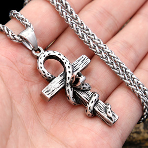 yunnique Anka Scepter <b>Cross</b> Stainless Steel Necklace Retro Snake Pendant Men Women Fashion Jewelry - Product Image 2