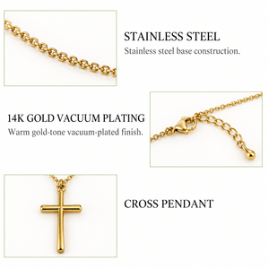 Collier avec pendentif croix en acier inoxydable plaqué or 14 carats sous vide, couleurs or et argent, 450 mm + 60 mm, 4,7 g - Product Image 2