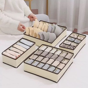 Clothing Organizer Foldable Compartmentalized Storage Box For Underwear And Socks Gray Four Piece <b>Set</b> - Product Image 3