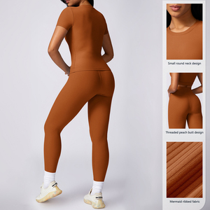 Комплект из 2 предметов TZ-8616-2: женский спортивный костюм для фитнеса, йоги и тренировок (футболка с коротким рукавом и леггинсы) - Product Image 6