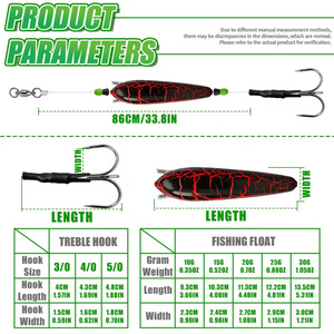 Hameçon triple pour pêche au poisson-chat avec flotteur, émerillon rotatif à 360°, émission sonore, anti-accrocs, appât suspendu, résistant à la corrosion, de 10g à 30g - Product Image 4