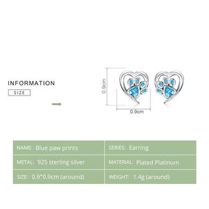 תכשיטי חיות מחמד הגעה חדשה 925 כסף סטרלינג טביעת רגל כלב כסף עגילי לב לנשים - Product Image 2