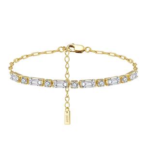 Pulseras de eslabones de cadena de Zirconia de plata 925 de moda con joyería chapada en oro de 14K pulsera de mano impermeable para mujer - Product Image 1