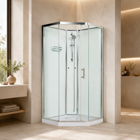 Cabine de douche Neo-Angle avec cadre chromé, porte pivotante en verre transparent, poignée longue, panier de rangement en fil métallique pour salle de bain moderne