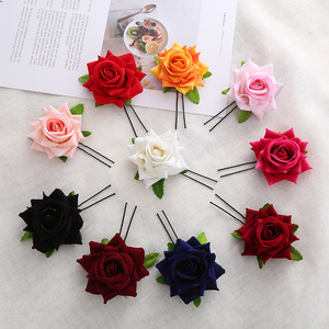 7cm Large Rose Flower Hairpin Velvet <strong>Hair</strong> Clip Accessories U Shape <strong>Pin</strong> Party <strong>Wedding</strong> Leafy Bridal <strong>Hair</strong> Piece <strong>for</strong> Women Girls - Product Image 1