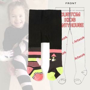 Collant per Bambine Personalizzati con Design Gattino Marrone Caffè, Carini, per Danza e Uso Quotidiano, con Effetto Arricciato e Strisce Colorate - Product Image 2