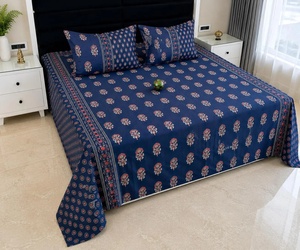 Blue Bedding Bedsheets <b>King</b> <b>Size</b> Cotton Bed <b>Sheet</b> Set Soft Floral Bedding 102 x 102 Flat <b>Sheet</b> with 2 Pillow Covers - Product Image 3