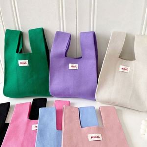 Wholesale Custom Printed Logo Colorful Macron Knitted Handbag Solid Color <b>Knitting</b> Wrist Tote <b>Bag</b> - Product Image 1